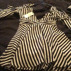 Striped ruffle shoulder dress